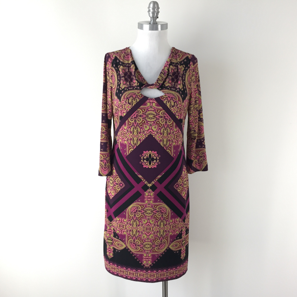 Etcetera S 4 6 Purple Shift Dress 3/4 Sleeve